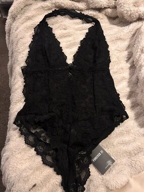 Forever 21 XL Black Lace Halter Bodysuit